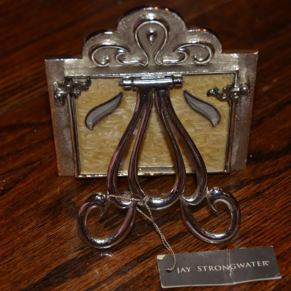 RARE JAY STRONGWATER TIARA SCROLL RIBBON CRYSTAL PEARL ENAMEL VICTORIAN FRAME